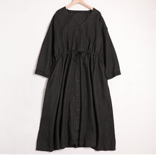 Load image into Gallery viewer, Women V Neck Linen Casual Waist Drawstring Dresses
