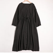 Load image into Gallery viewer, Women V Neck Linen Casual Waist Drawstring Dresses