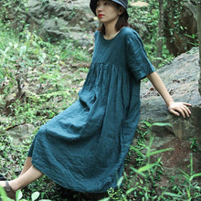 Load image into Gallery viewer, Women Simple Casual Linen Pure Color High Waist Dress