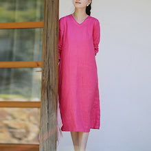 Load image into Gallery viewer, Women Loose Linen v-Neck Girdle Dress