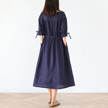 Load image into Gallery viewer, Women Vintage Linen Half Sleeve Round Neck Dress