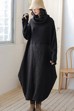 Load image into Gallery viewer, Women Wool Patchwork Turtleneck Sweater Dress