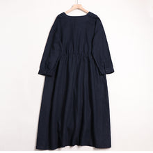 Load image into Gallery viewer, Women V Neck Linen Casual Waist Drawstring Dresses
