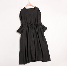 Load image into Gallery viewer, Women V Neck Linen Casual Waist Drawstring Dresses
