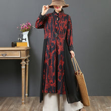 Load image into Gallery viewer, Women's Loose Printed Spliced Stand Collar Dress