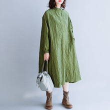 Load image into Gallery viewer, Green Pleated Cotton Loose Dress For Women
