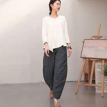 Load image into Gallery viewer, Women Black Linen Casual Pants Spring Loose Trousers K28019