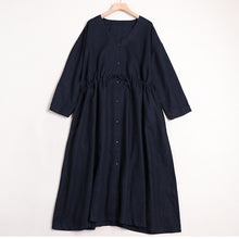 Load image into Gallery viewer, Women V Neck Linen Casual Waist Drawstring Dresses