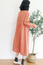 Load image into Gallery viewer, 100%Linen Simple Round Neck Dress For Women