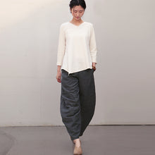 Load image into Gallery viewer, Women Black Linen Casual Pants Spring Loose Trousers K28019