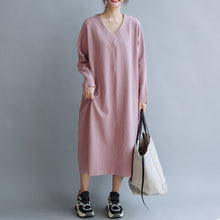 Load image into Gallery viewer, Women Cotton Simple V Neck Loose Dress