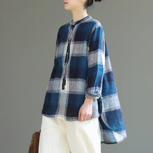 Load image into Gallery viewer, Vintage Loose Cotton Linen Plaid Shirt Women Spring Tops S25024
