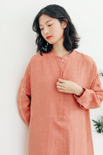 Load image into Gallery viewer, 100%Linen Simple Round Neck Dress For Women