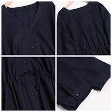 Load image into Gallery viewer, Women V Neck Linen Casual Waist Drawstring Dresses