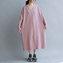 Load image into Gallery viewer, Women Cotton Simple V Neck Loose Dress