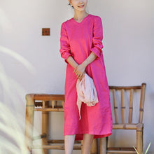 Load image into Gallery viewer, Women Loose Linen v-Neck Girdle Dress