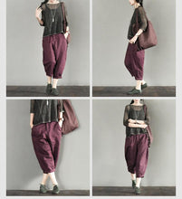 Load image into Gallery viewer, Purple Linen Turnip Pants Simple Causel Trousers Women Clothes - FantasyLinen