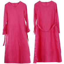 Load image into Gallery viewer, Women Loose Linen v-Neck Girdle Dress