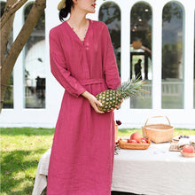 Load image into Gallery viewer, Women Linen Loose V-Neck Dress