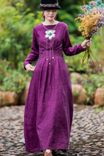 Load image into Gallery viewer, Women's Simple Linen Purple Collect Waist Maxi Dress