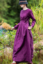 Load image into Gallery viewer, Women's Simple Linen Purple Collect Waist Maxi Dress