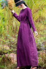 Load image into Gallery viewer, Women's Simple Linen Purple Collect Waist Maxi Dress