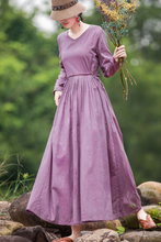 Load image into Gallery viewer, Women's Linen Pure Color V Neck Waist Drawstring Dress