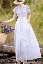 Load image into Gallery viewer, Women's Casual Linen Pure Color Waist Drawstring Dress