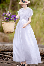 Load image into Gallery viewer, Women's Casual Linen Pure Color Waist Drawstring Dress