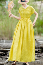Load image into Gallery viewer, Women's Casual Linen Pure Color Waist Drawstring Dress