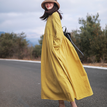 Load image into Gallery viewer, Women Loose Simple Yellow Linen Maxi Dress