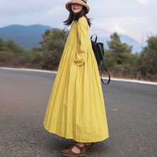 Load image into Gallery viewer, Women Loose Simple Yellow Linen Maxi Dress
