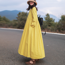 Load image into Gallery viewer, Women Loose Simple Yellow Linen Maxi Dress