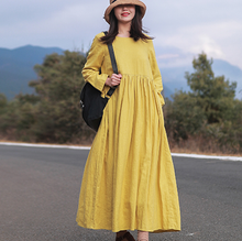 Load image into Gallery viewer, Women Loose Simple Yellow Linen Maxi Dress