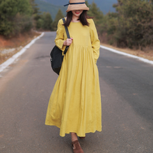 Load image into Gallery viewer, Women Loose Simple Yellow Linen Maxi Dress