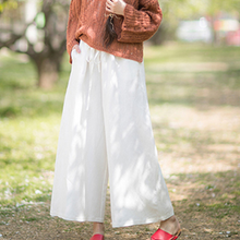 Load image into Gallery viewer, Women White Linen Elastic Waist Wide Leg Pants