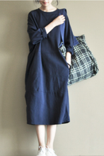 Load image into Gallery viewer, Two Colours Round Collar Fleece Long Dress Causel Women Clothes