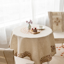 Load image into Gallery viewer, Linen Embroidered Tablecloth Round Square Rectangular Table Linens Custom Size Tablecloth