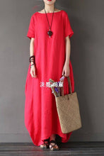 Load image into Gallery viewer, Red Casual Linen Plus Size Summer Maxi Dresses 1640 - FantasyLinen
