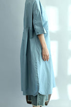 Load image into Gallery viewer, Blue Long Cotton Shirts for Women 3/4 Sleeve Loose Shirt C2071 - FantasyLinen