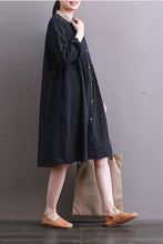 Load image into Gallery viewer, FantasyLinen Casual Stripe Literary Dress, Loose A-shape High Waist Dress Q3006 - FantasyLinen