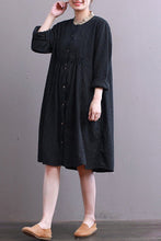 Load image into Gallery viewer, FantasyLinen Casual Stripe Literary Dress, Loose A-shape High Waist Dress Q3006 - FantasyLinen