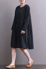 Load image into Gallery viewer, FantasyLinen Casual Stripe Literary Dress, Loose A-shape High Waist Dress Q3006 - FantasyLinen