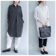 Load image into Gallery viewer, Stripe Art Casual Loose Big Size Long Shirt Dress Women Tops D163002A - FantasyLinen