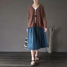 Load image into Gallery viewer, Cardigans for Women, V Neck Sweater, Cotton Brown Sweater