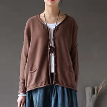 Load image into Gallery viewer, Cardigans for Women, V Neck Sweater, Cotton Brown Sweater
