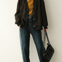 Load image into Gallery viewer, Casual Women's Coats, Cotton Black Cardigan, Drop Shoulder Cardigan