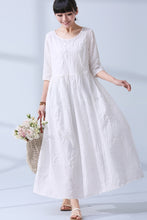 Load image into Gallery viewer, National Wind Summer Elegant Jacquard Cotton Linen Casual Loose Maxi Long Women Dress