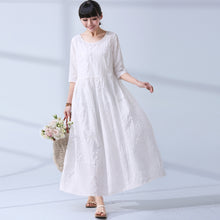 Load image into Gallery viewer, National Wind Summer Elegant Jacquard Cotton Linen Casual Loose Maxi Long Women Dress