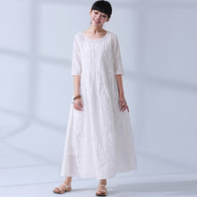 Load image into Gallery viewer, National Wind Summer Elegant Jacquard Cotton Linen Casual Loose Maxi Long Women Dress